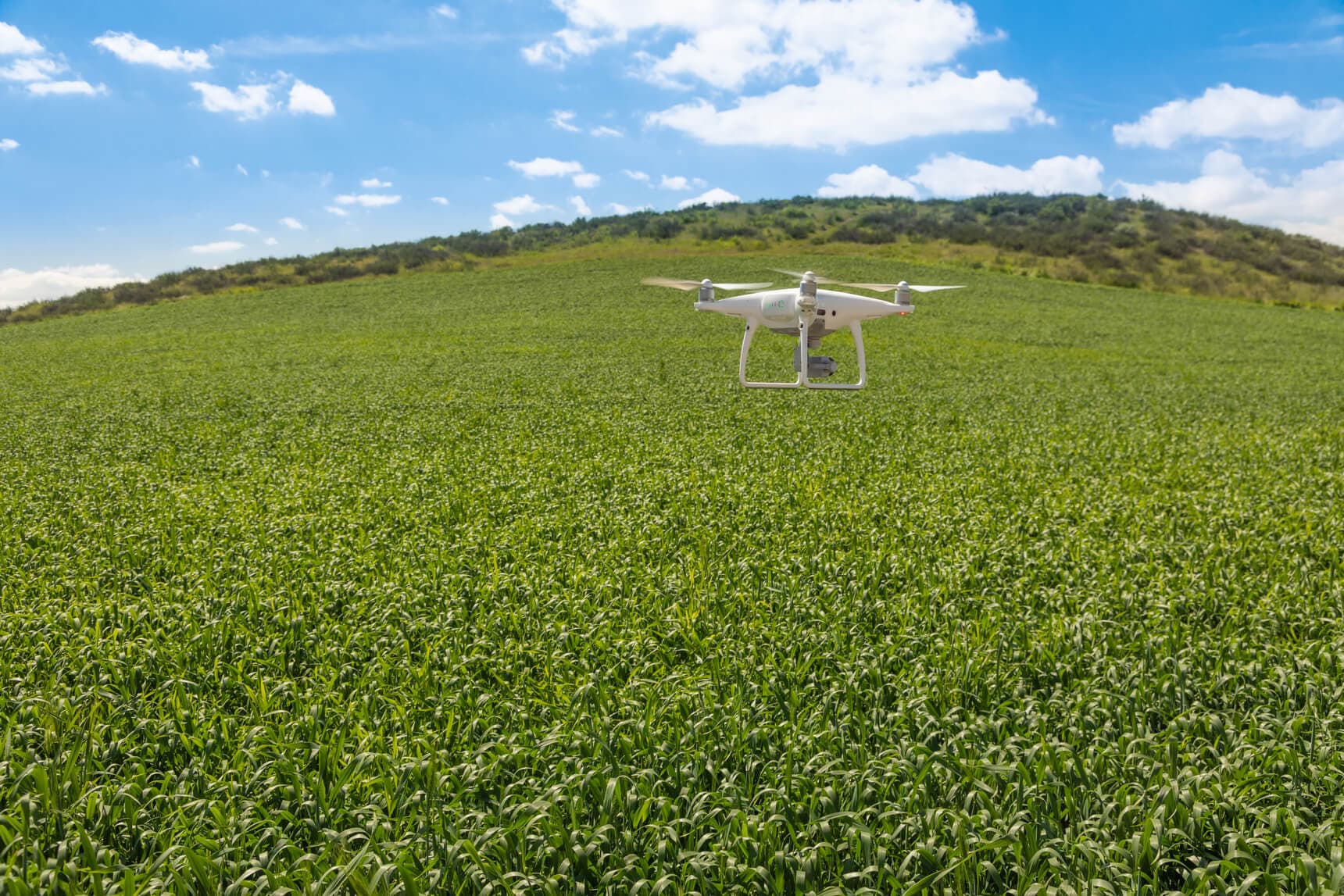 Drone flying over field